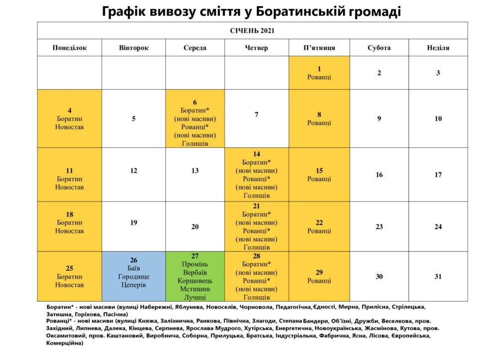 СІЧЕНЬ. Графік вивозу сміття